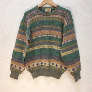 Mitsumine Puff Sleeve Pastel Thick Intricate Woven 100% Wool Sweater RARE